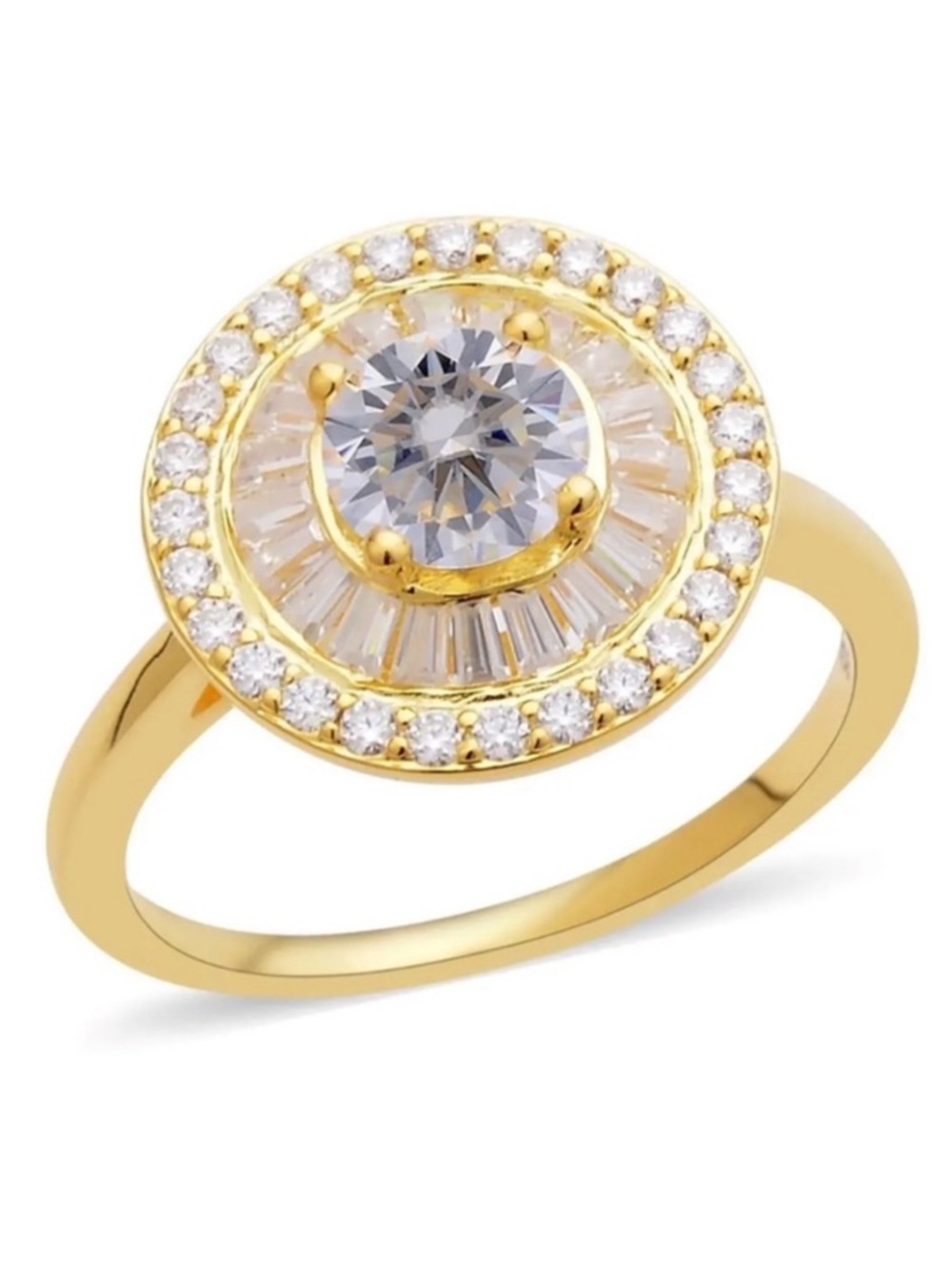 Moissanite Double Halo Ring in Vermeil Yellow Gold Over Sterling Silver